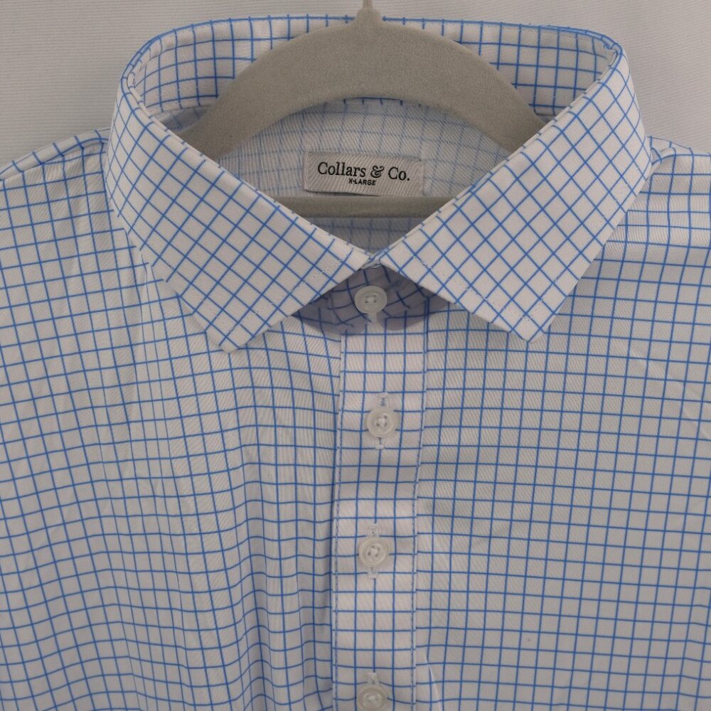 Collars & Co Semi-Spread Collar Short-Sleeve Golf Polo, Thin Blue Check - Picture 5 of 12